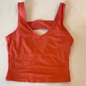 Cropped Coral Red V-Neck swim Tankini top with Back Strap